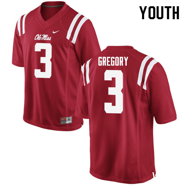 DeMarcus Gregory Ole Miss Rebels NCAA Youth Red #3 Stitched Limited College Football Jersey WBF2858VS